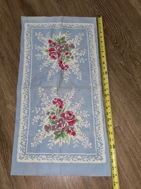 Vintage Floral Tea Towel Blue Pink Roses Cottage Kitchen Cotton Dish Towel 28x16